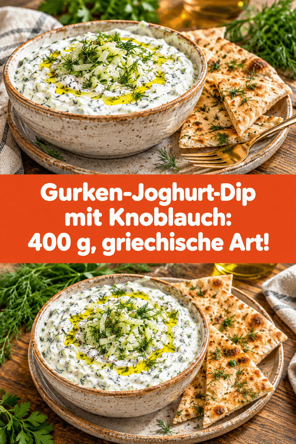 Gurken-Joghurt-Dip mit Knoblauch: 400 g, griechische Art!