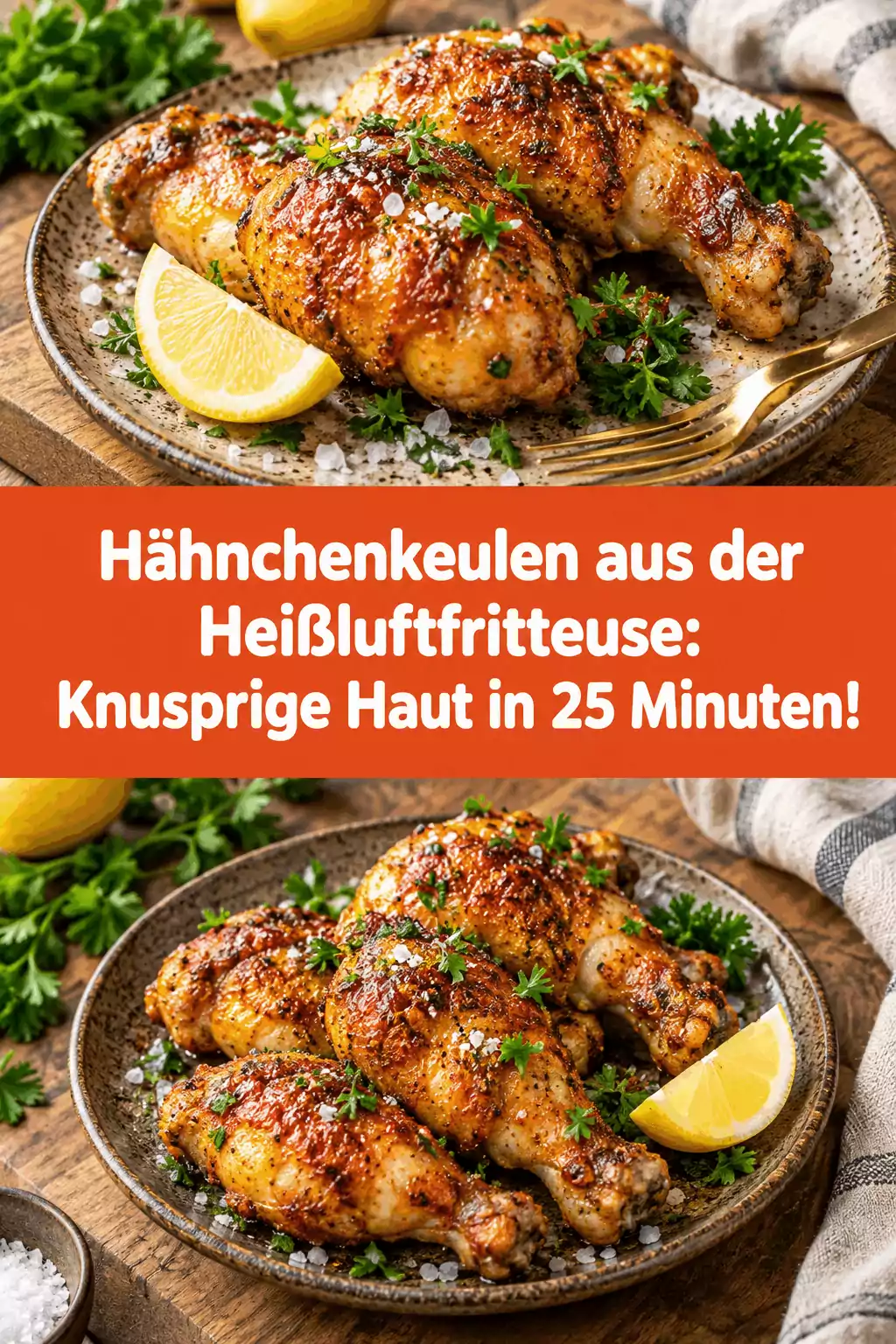 Hähnchenkeulen aus der Heißluftfritteuse: Knusprige Haut in 25 Minuten!