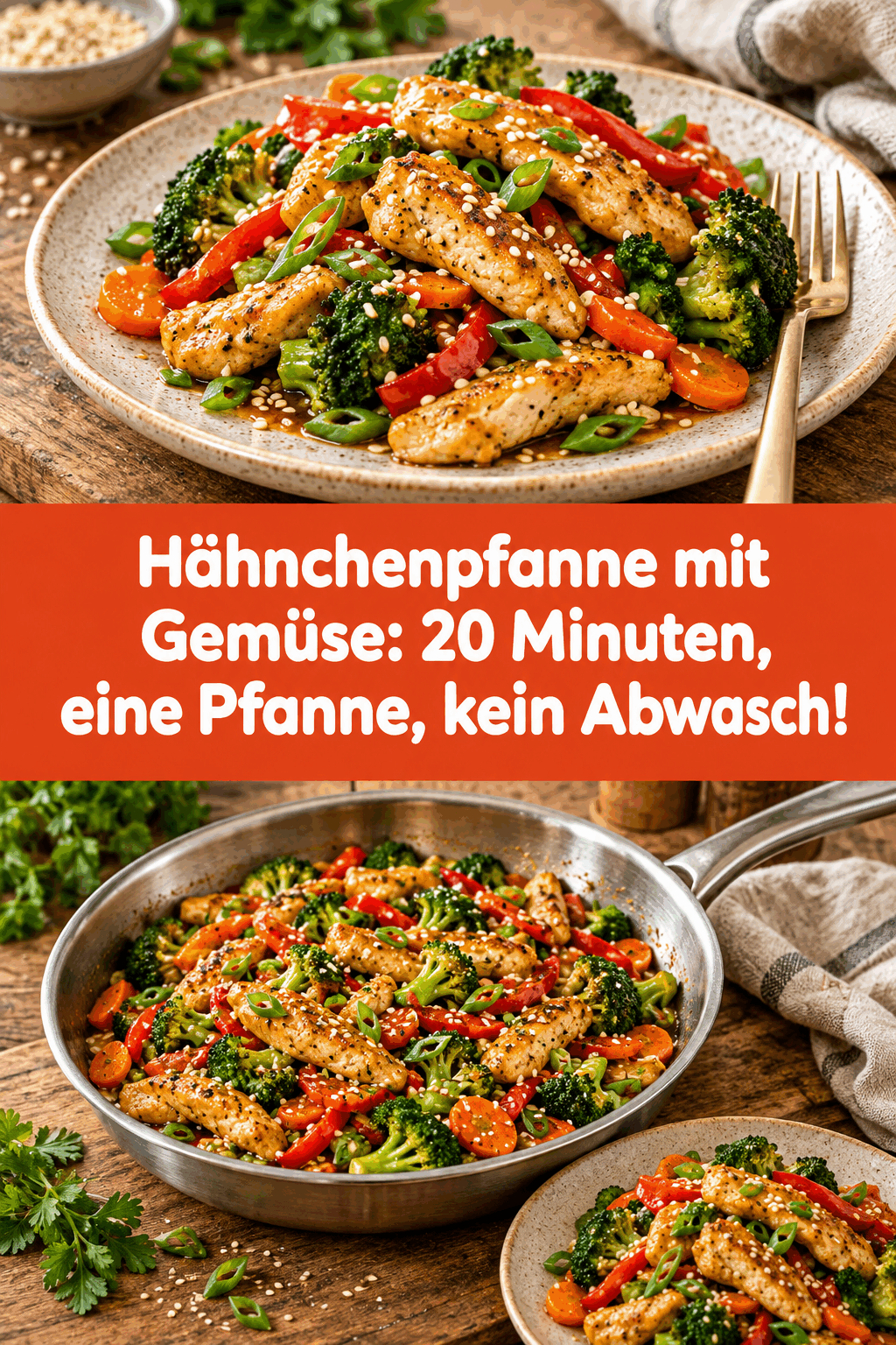Hähnchenpfanne mit Gemüse: 20 Minuten, eine Pfanne, kein Abwasch!