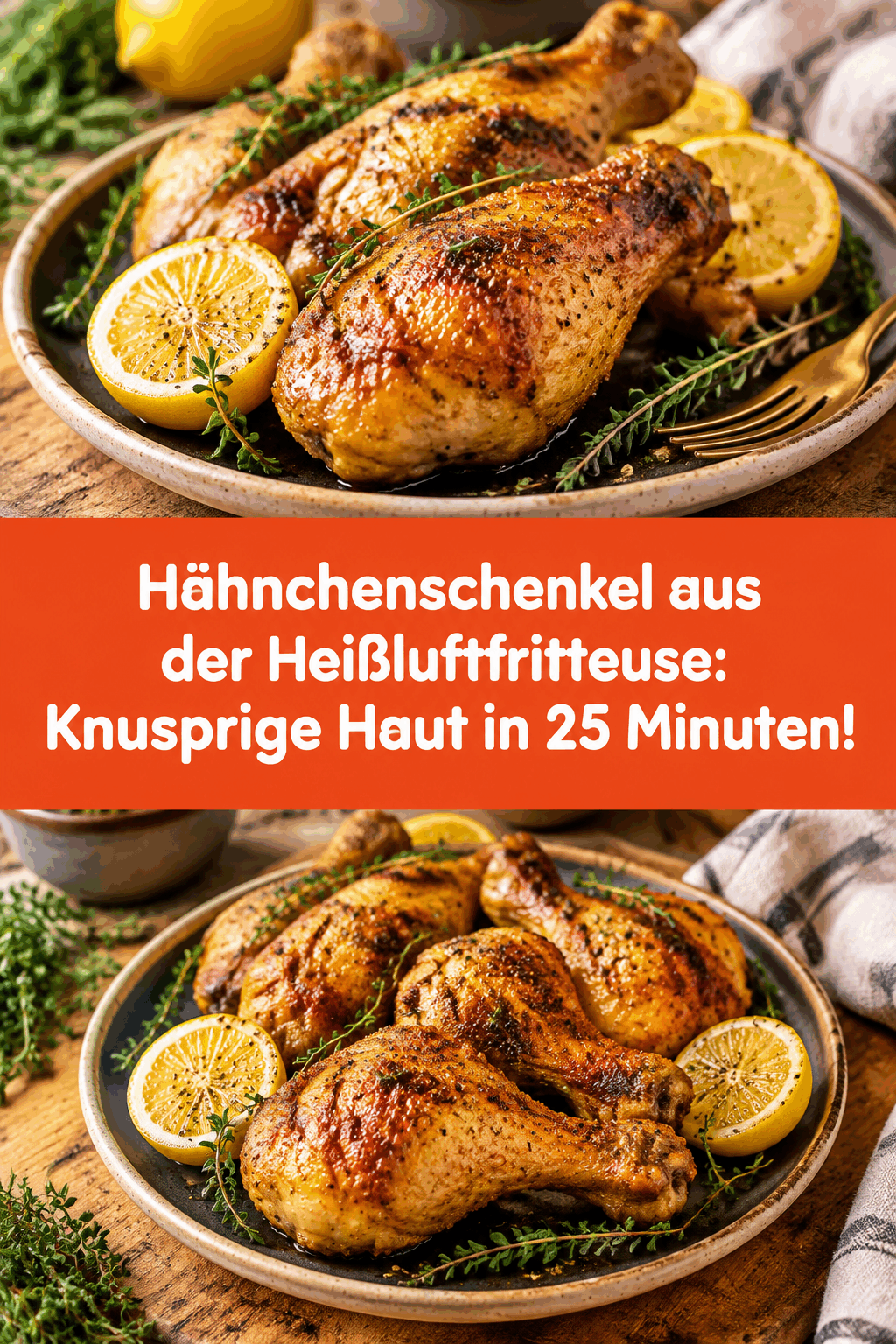 Hähnchenschenkel aus der Heißluftfritteuse: Knusprige Haut in 25 Minuten!