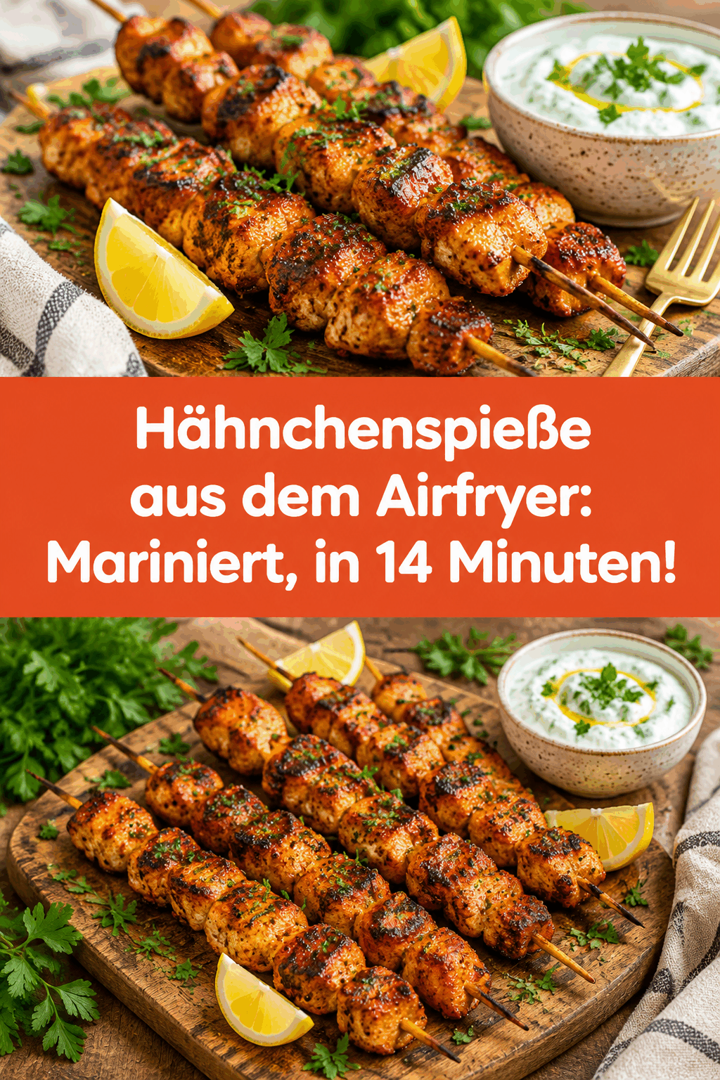 Hähnchenspieße aus dem Airfryer: Mariniert, in 14 Minuten!