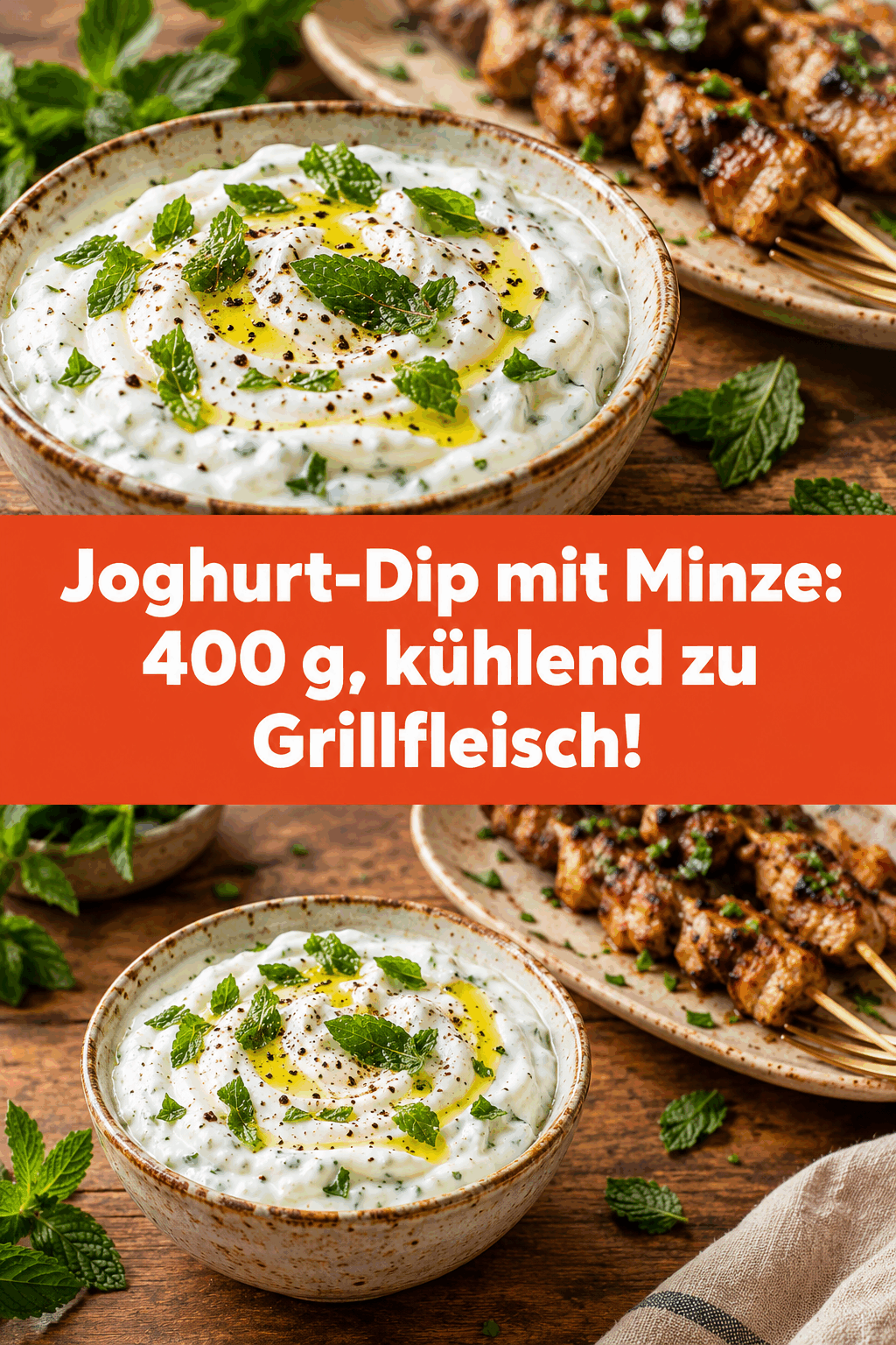 Joghurt-Dip mit Minze: 400 g, kühlend zu Grillfleisch!
