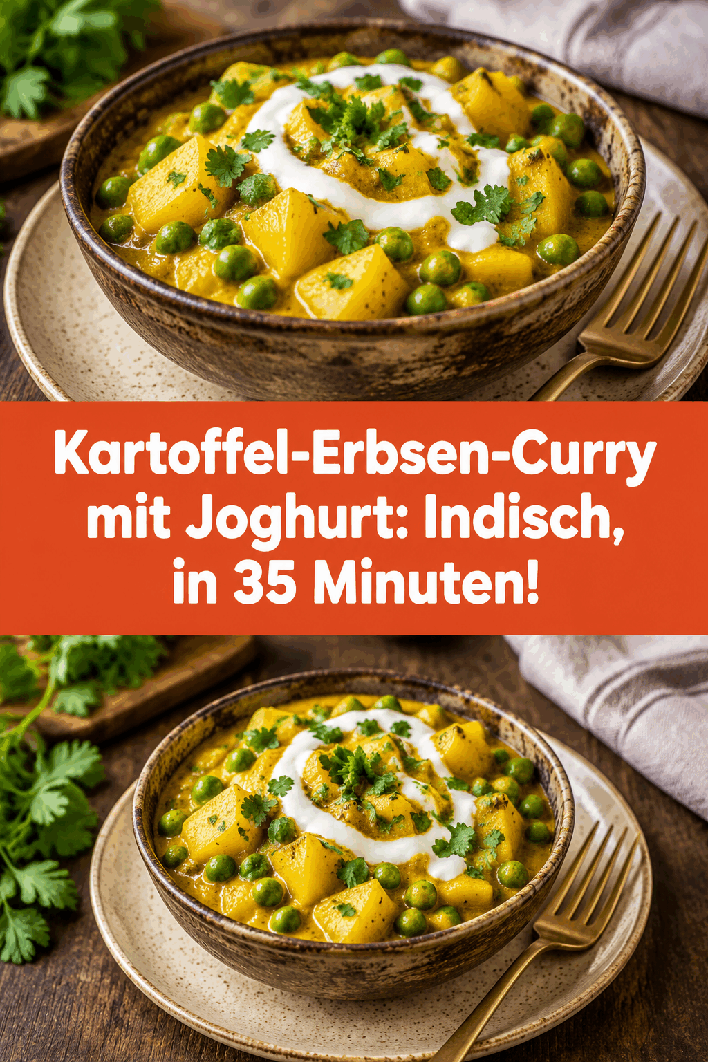 Kartoffel-Erbsen-Curry mit Joghurt: Indisch, in 35 Minuten!