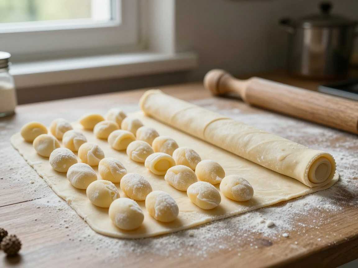 Kartoffel-Gnocchi selbst gemacht – sättigt die ganze Familie für wenig Geld – während der Zubereitung