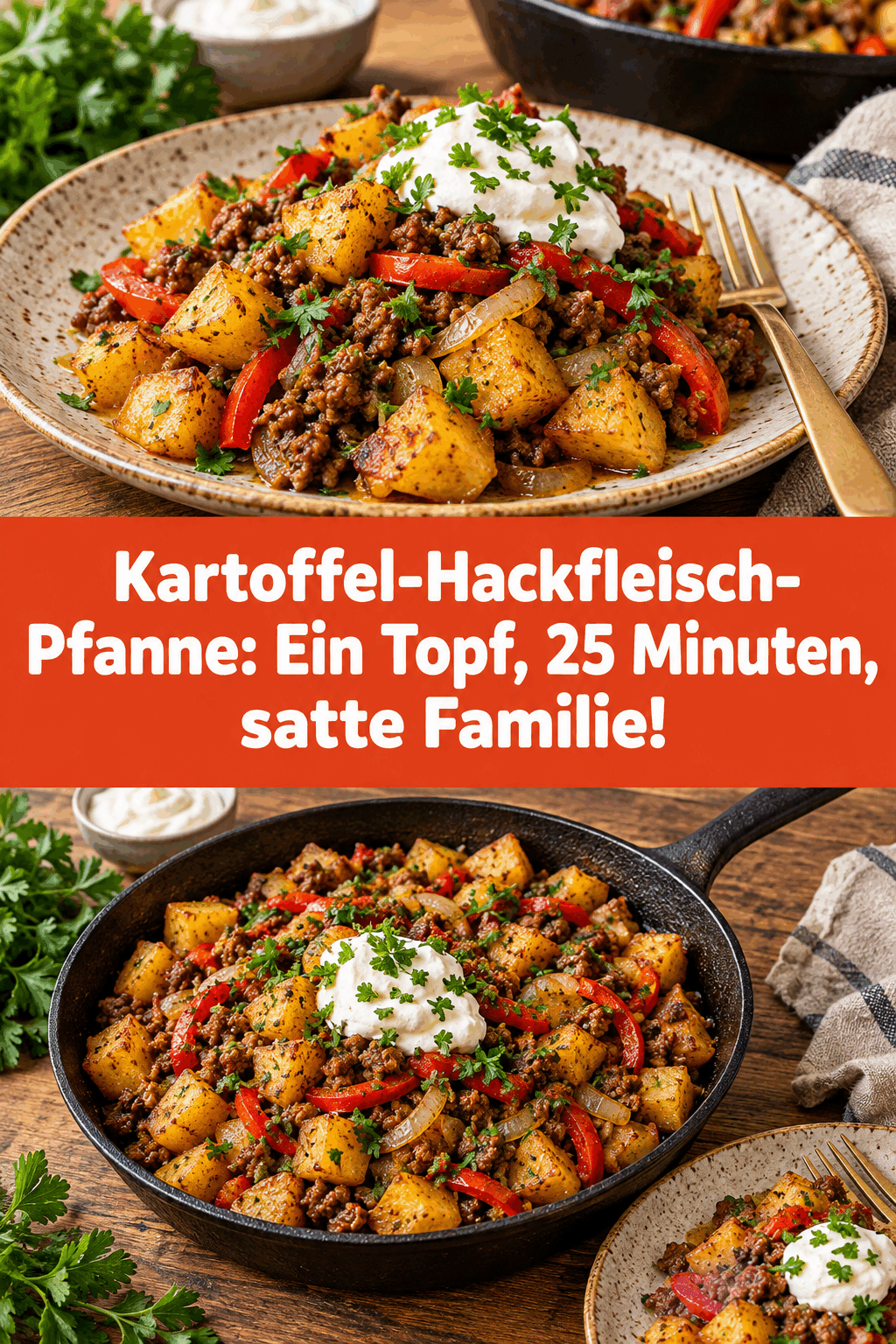 Kartoffel-Hackfleisch-Pfanne: Ein Topf, 25 Minuten, satte Familie!