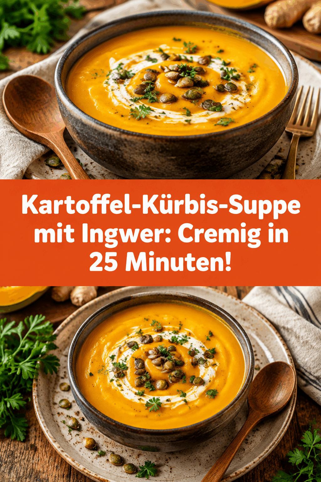 Kartoffel-Kürbis-Suppe mit Ingwer: Cremig in 25 Minuten!