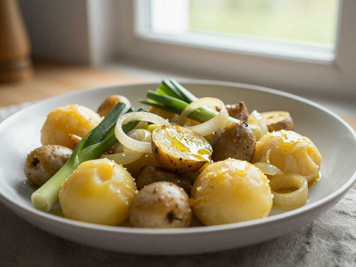 Kartoffel-Lauch-Pfanne mit Bergkäse – herzhaft, warm und unglaublich lecker – während der Zubereitung
