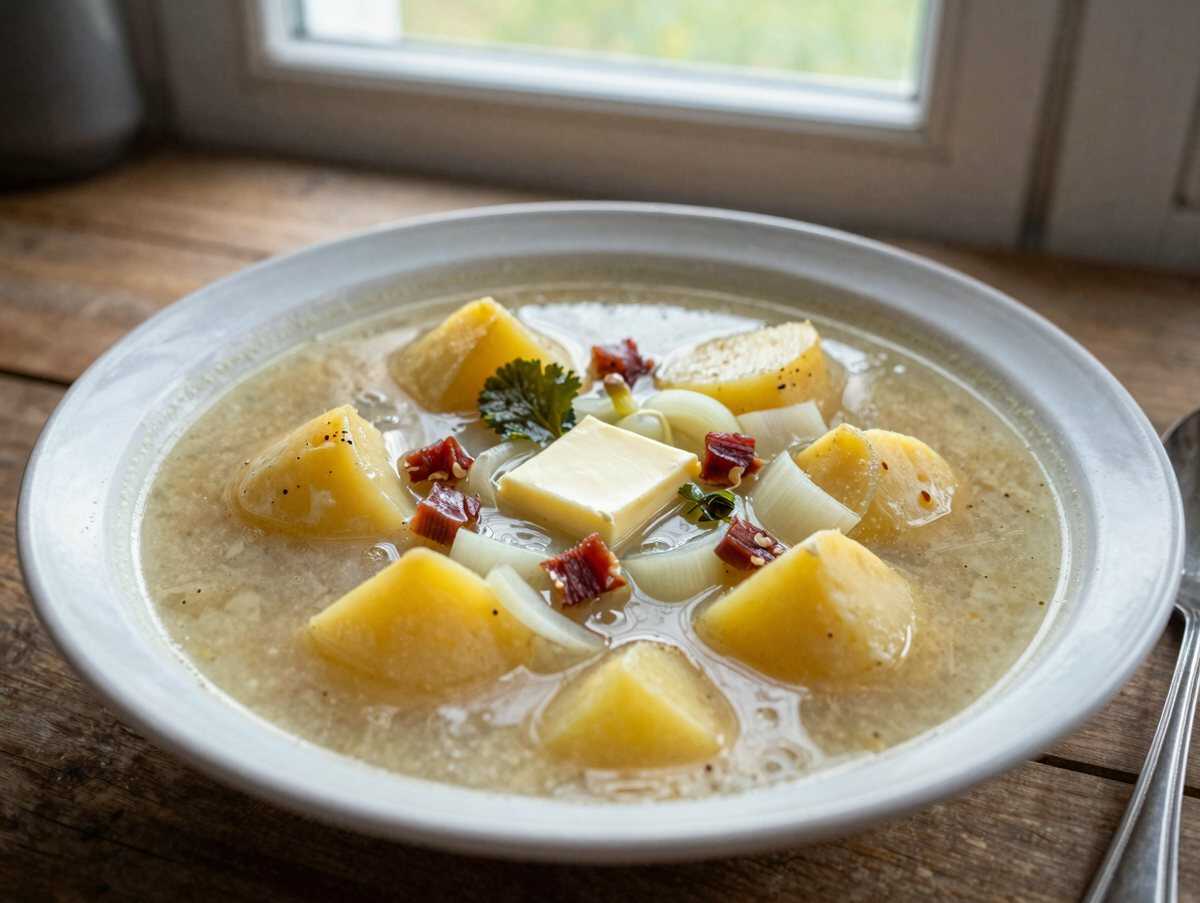 Kartoffel-Lauch-Suppe – deftig, ehrlich und richtig gut – während der Zubereitung