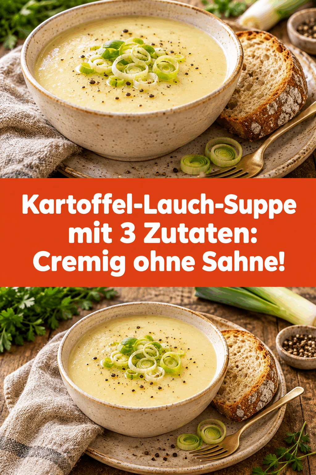 Kartoffel-Lauch-Suppe mit 3 Zutaten: Cremig ohne Sahne!