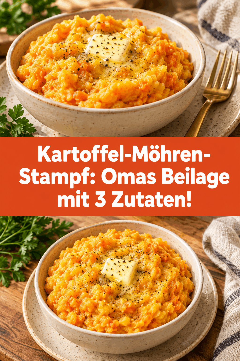 Kartoffel-Möhren-Stampf: Omas Beilage mit 3 Zutaten!