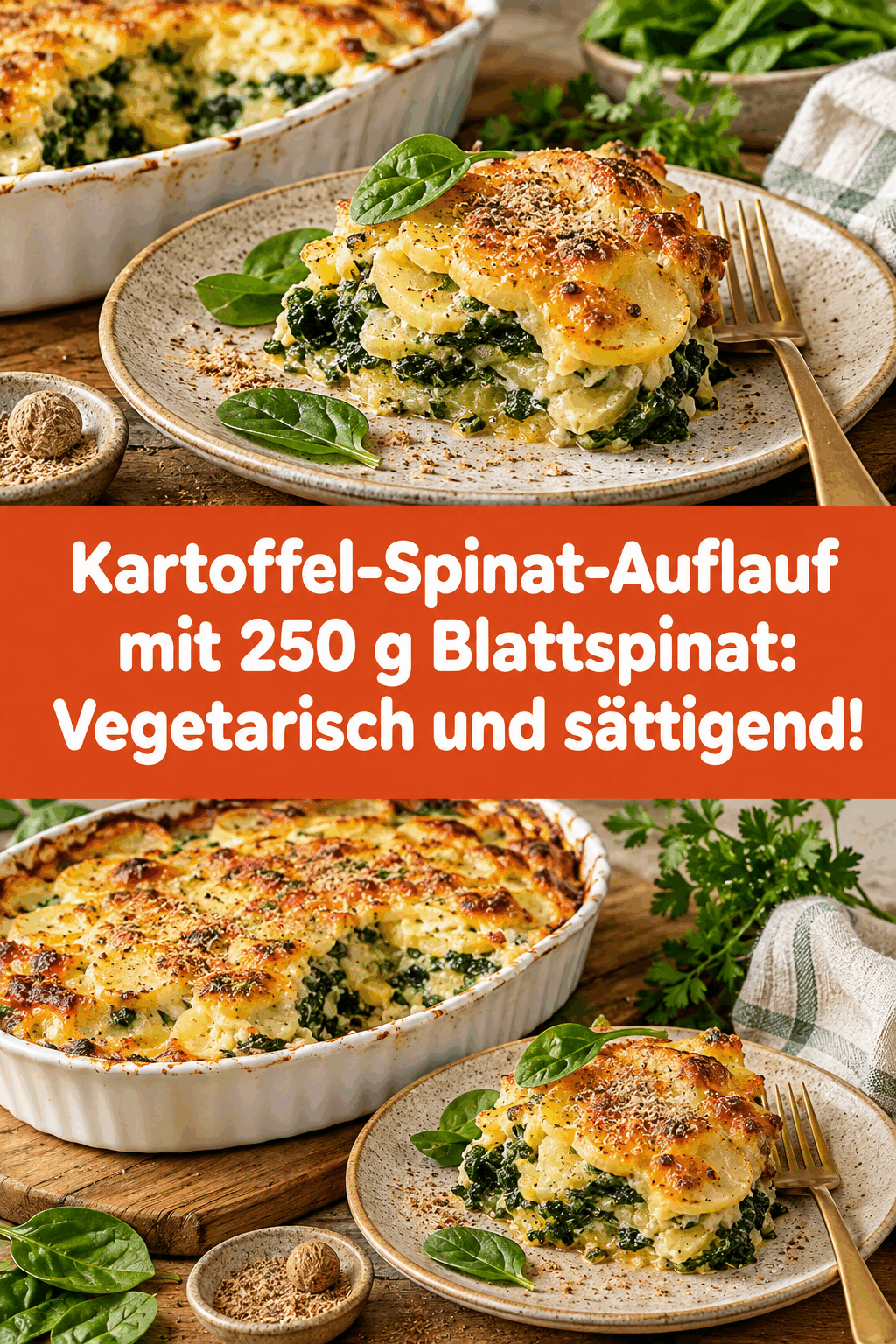 Kartoffel-Spinat-Auflauf mit 250 g Blattspinat: Vegetarisch und sättigend!