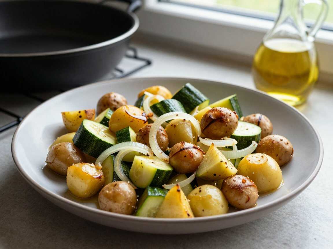 Kartoffel-Zucchini-Pfanne – das Soulfood für kalte Tage – während der Zubereitung