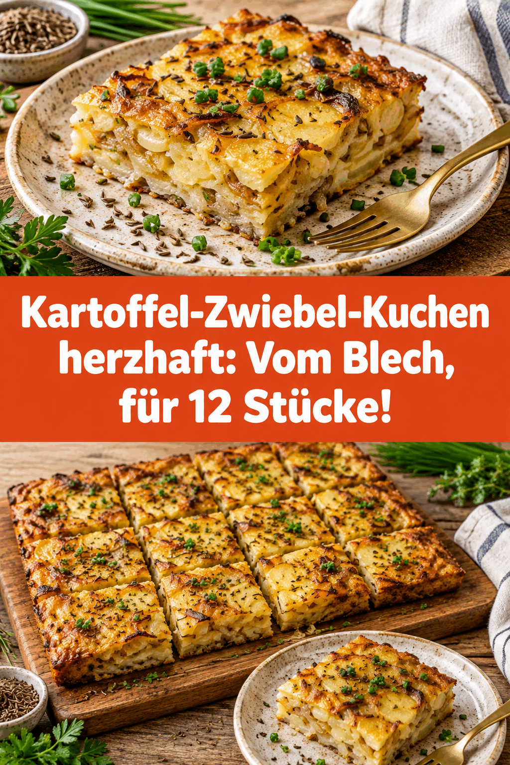 Kartoffel-Zwiebel-Kuchen herzhaft: Vom Blech, für 12 Stücke!