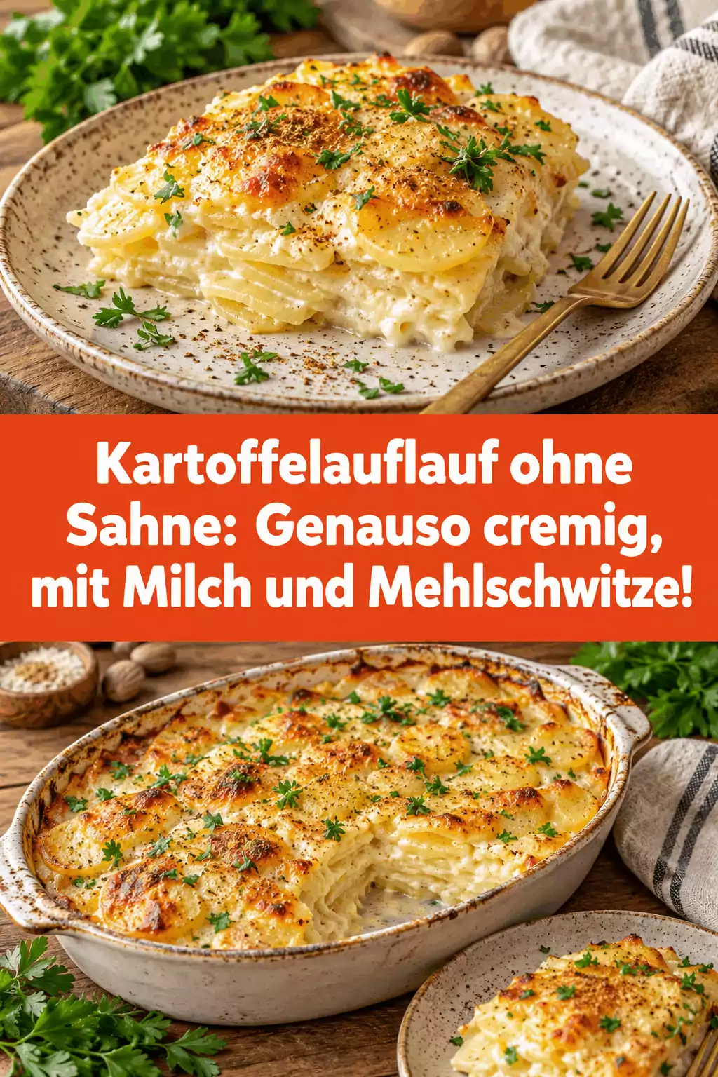 Kartoffelauflauf ohne Sahne: Genauso cremig, mit Milch und Mehlschwitze!