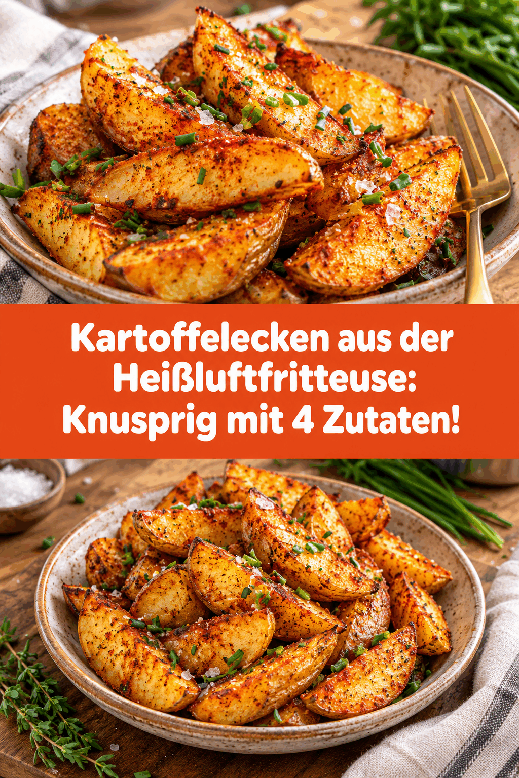 Kartoffelecken aus der Heißluftfritteuse: Knusprig mit 4 Zutaten!
