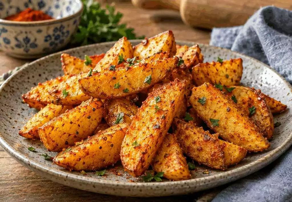Kartoffelecken mit Paprikagewürz aus dem Ofen: schmeckt nach Sonntag bei Oma