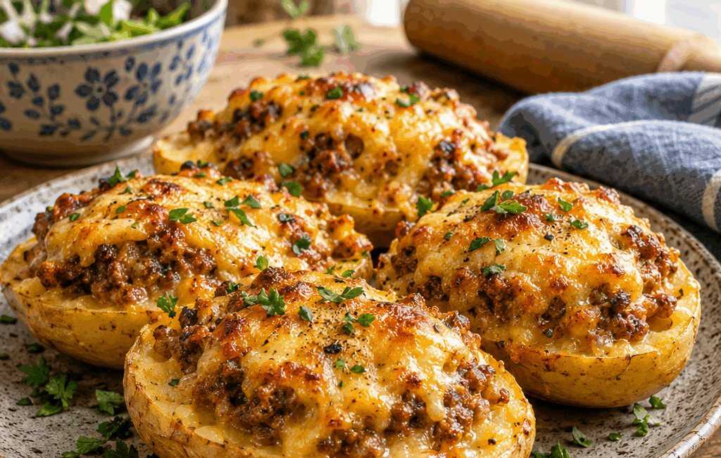 Kartoffelhälften mit Hackfleisch überbacken, das Rezept, das sich alle Mamas weiterschicken