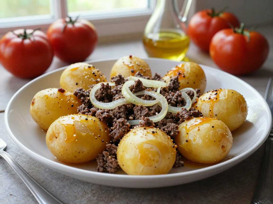 Kartoffelhälften mit Hackfleisch überbacken, das Rezept, das sich alle Mamas weiterschicken – während der Zubereitung