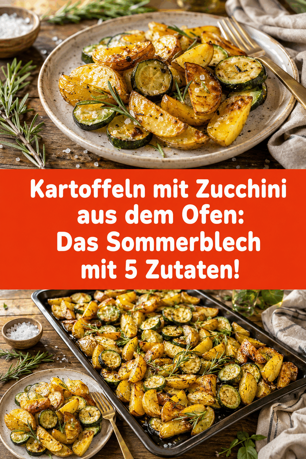 Kartoffeln mit Zucchini aus dem Ofen: Das Sommerblech mit 5 Zutaten!