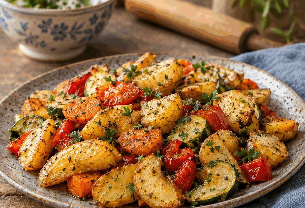 Kartoffeln und Gemüse vom Blech, das Rezept, das in jeder Familien-WhatsApp-Gruppe landet