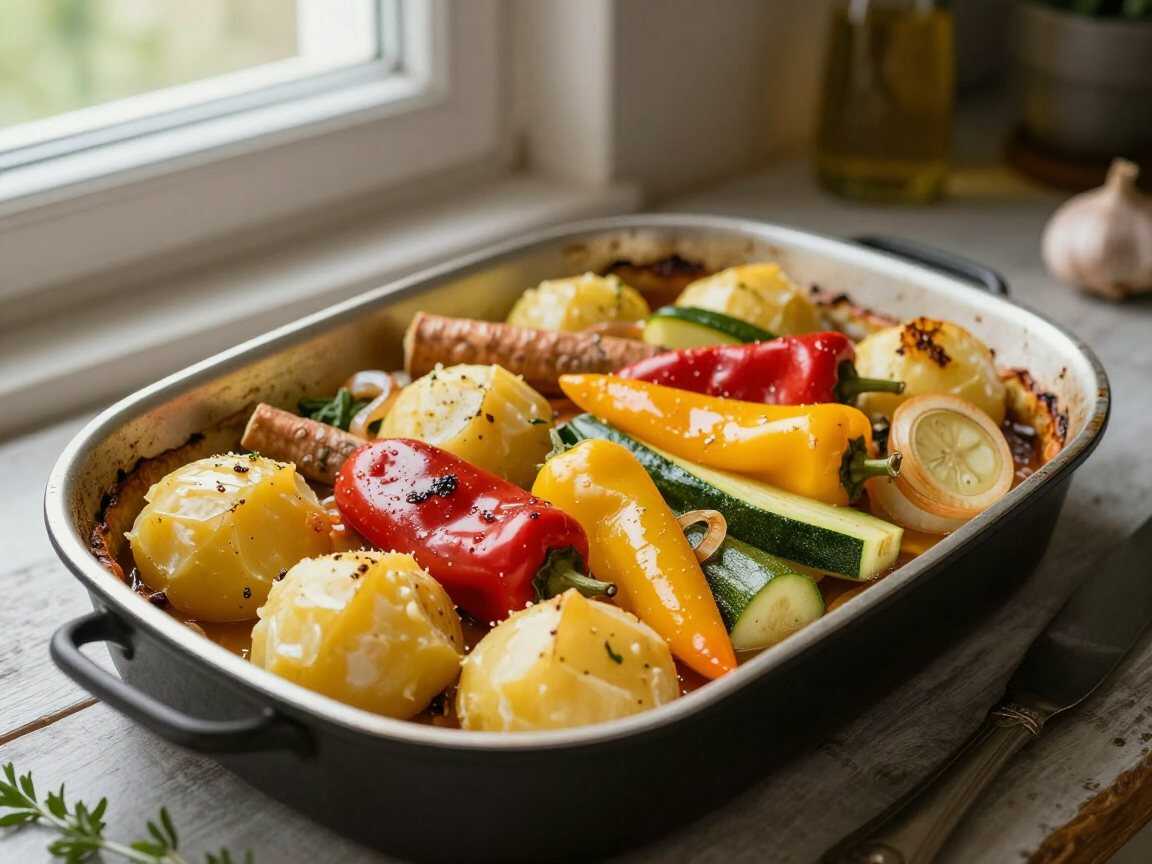 Kartoffeln und Gemüse vom Blech, das Rezept, das in jeder Familien-WhatsApp-Gruppe landet – während der Zubereitung