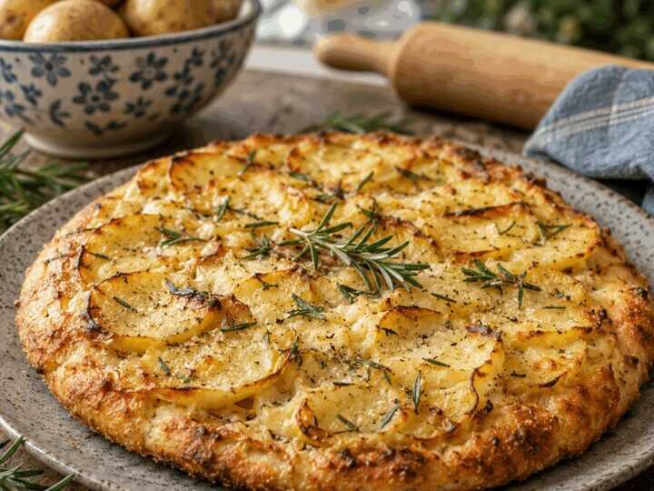 Kartoffelpizza mit Rosmarin, perfekt als Beilage zum Grillen