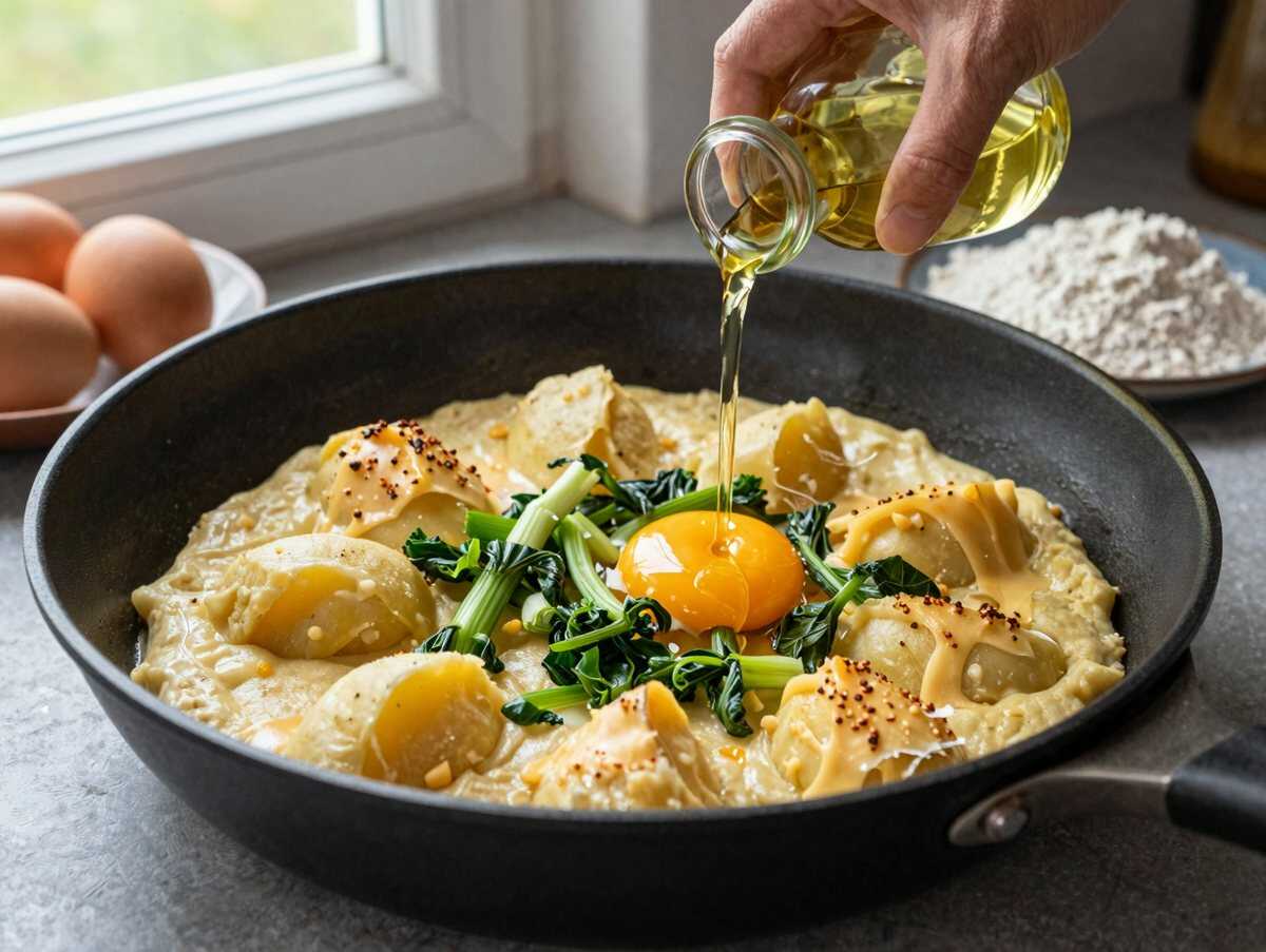 Kartoffelpuffer mit Lauch und Käse – sättigt die ganze Familie für wenig Geld – während der Zubereitung