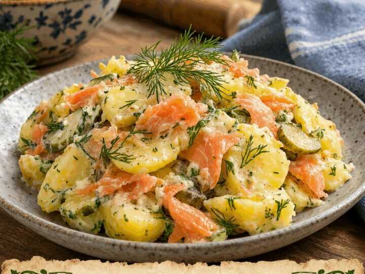 Kartoffelsalat mit Lachs und Dill, perfekt als Beilage zum Grillen
