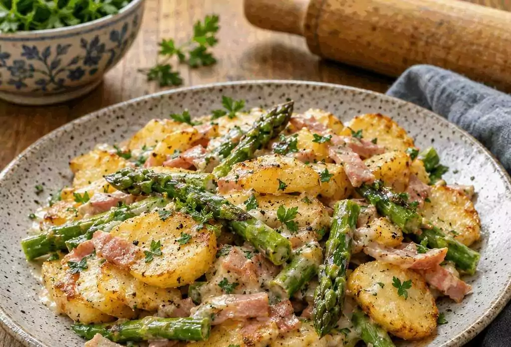 Kartoffel-Spargel-Pfanne mit Schinken, das beliebteste Kartoffelrezept auf Pinterest