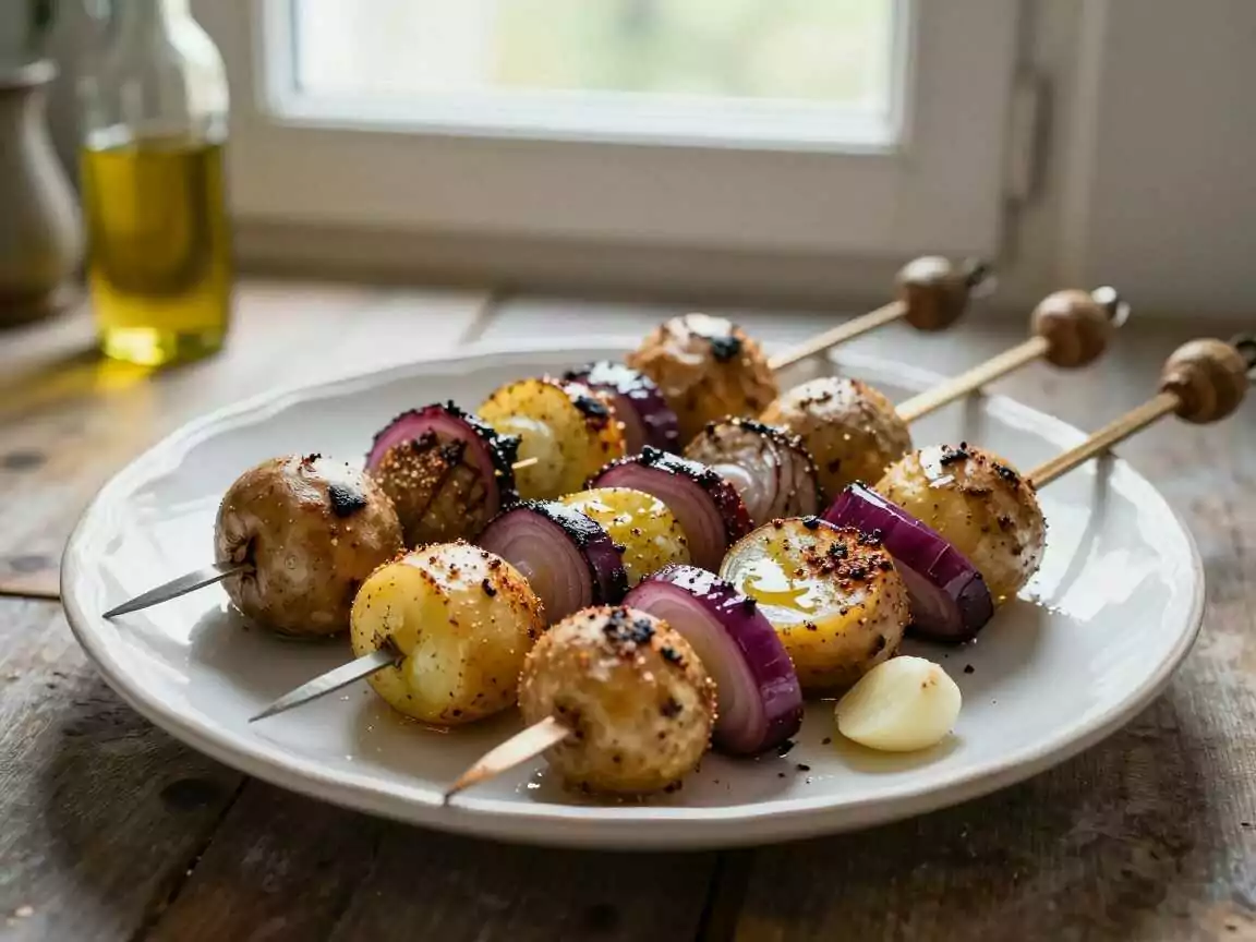 Kartoffelspieße vom Grill – günstig, sättigend und unglaublich lecker – während der Zubereitung