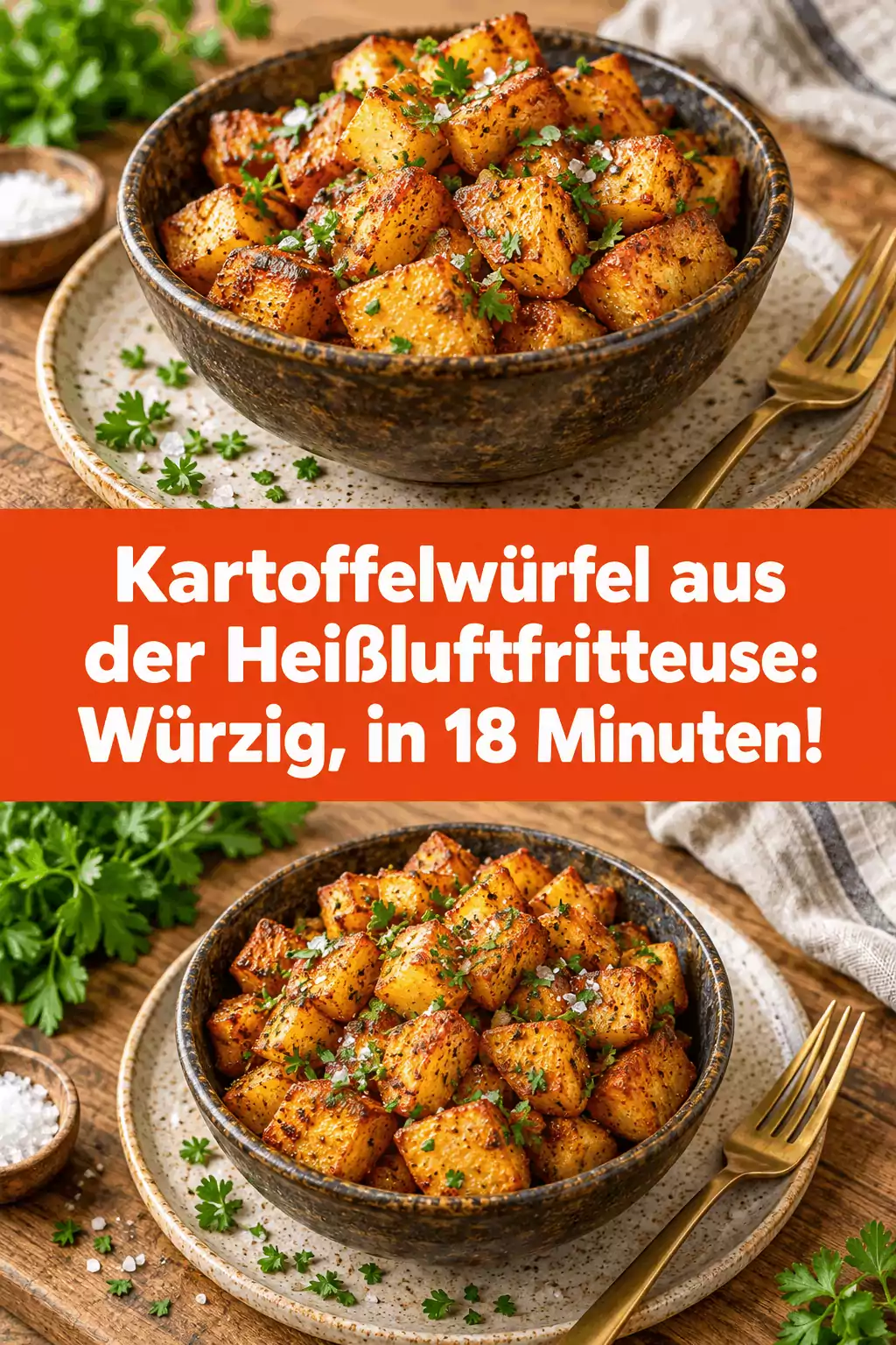 Kartoffelwürfel aus der Heißluftfritteuse: Würzig, in 18 Minuten!