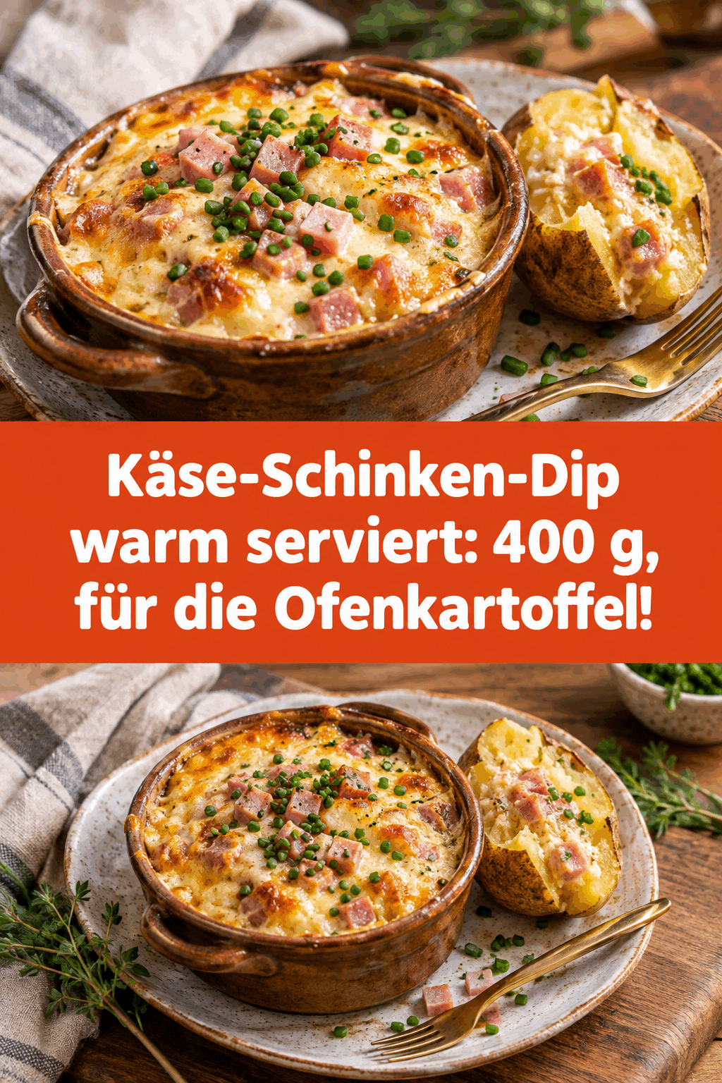 Käse-Schinken-Dip warm serviert: 400 g, für die Ofenkartoffel!