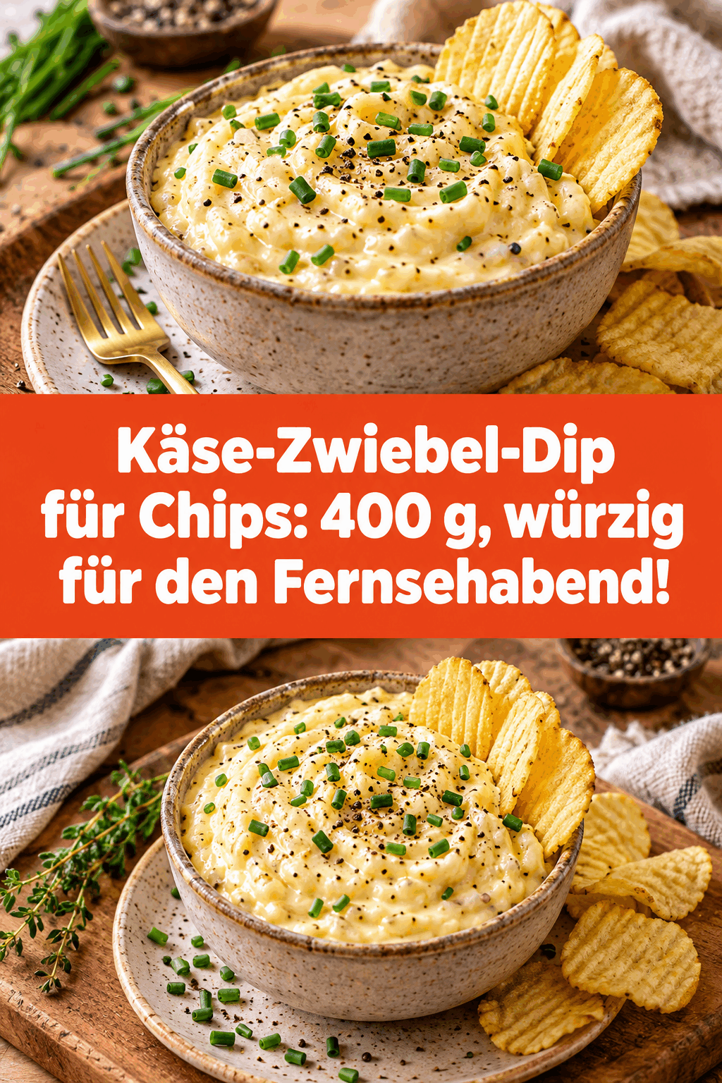 Käse-Zwiebel-Dip für Chips: 400 g, würzig für den Fernsehabend!