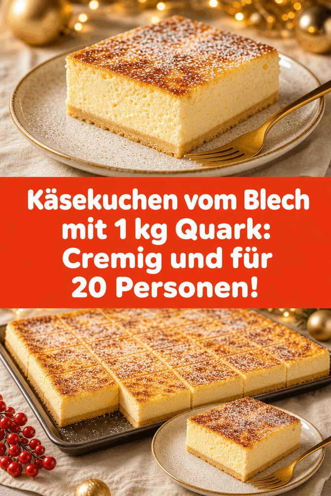 Käsekuchen vom Blech mit 1 kg Quark: Cremig und für 20 Personen!