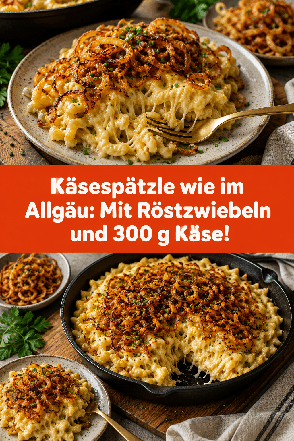 Käsespätzle wie im Allgäu: Mit Röstzwiebeln und 300 g Käse!