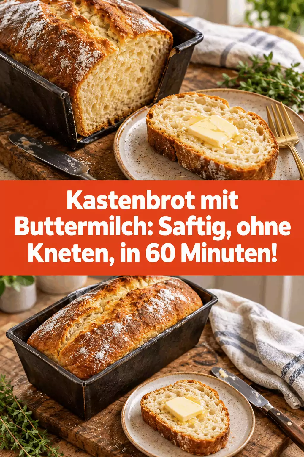 Kastenbrot mit Buttermilch: Saftig, ohne Kneten, in 60 Minuten!