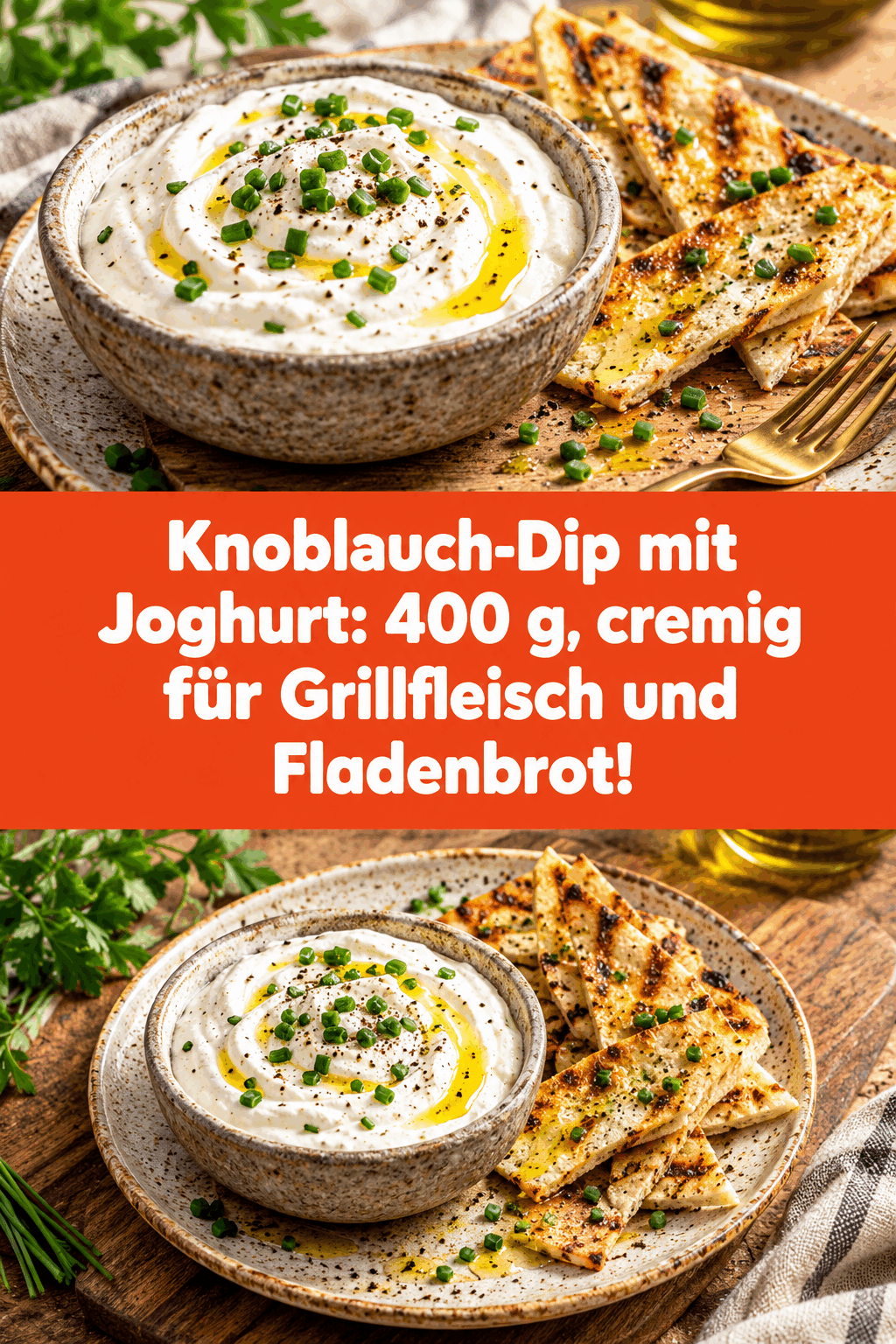 Knoblauch-Dip mit Joghurt: 400 g, cremig für Grillfleisch und Fladenbrot!