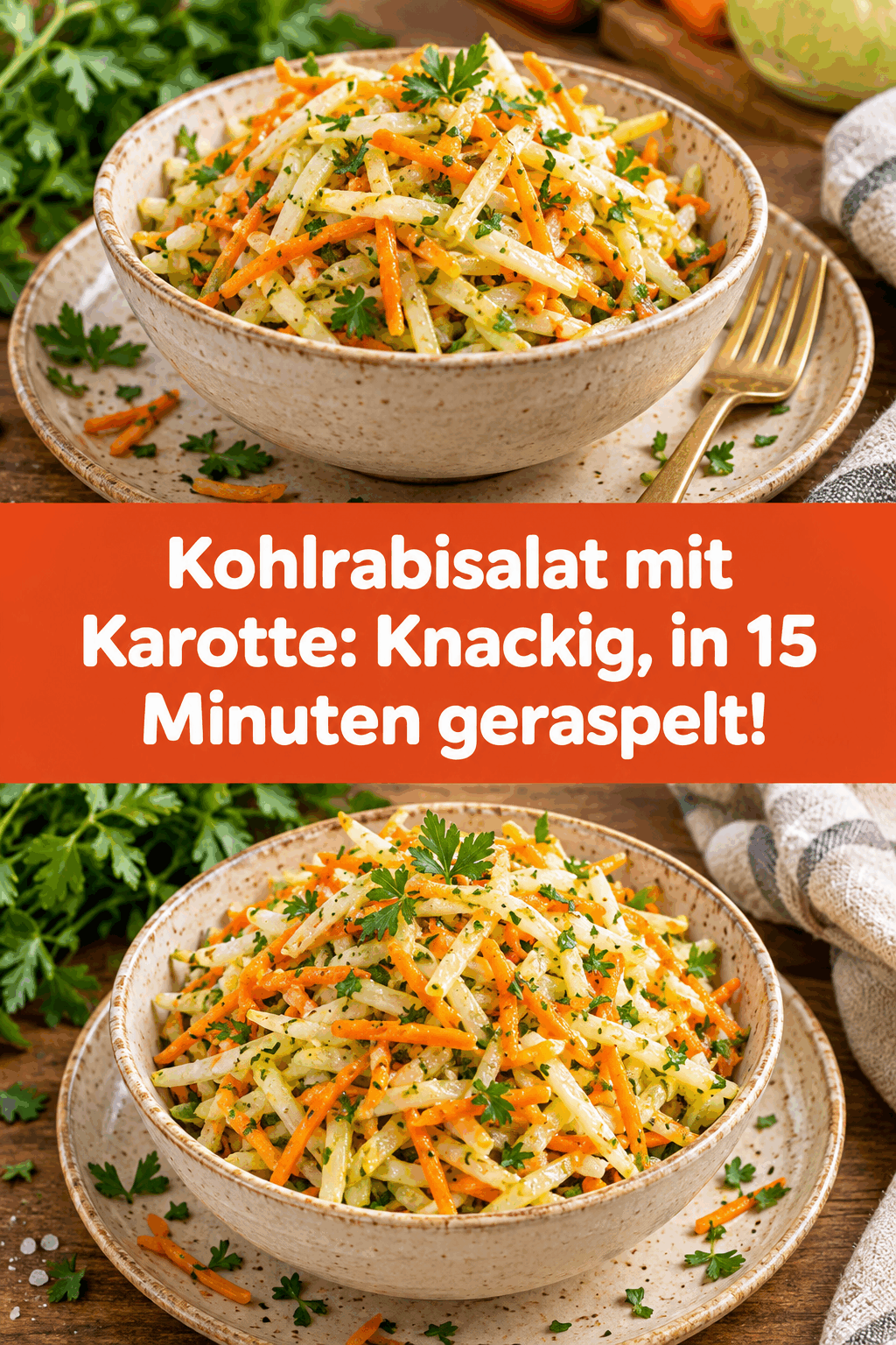 Kohlrabisalat mit Karotte: Knackig, in 15 Minuten geraspelt!
