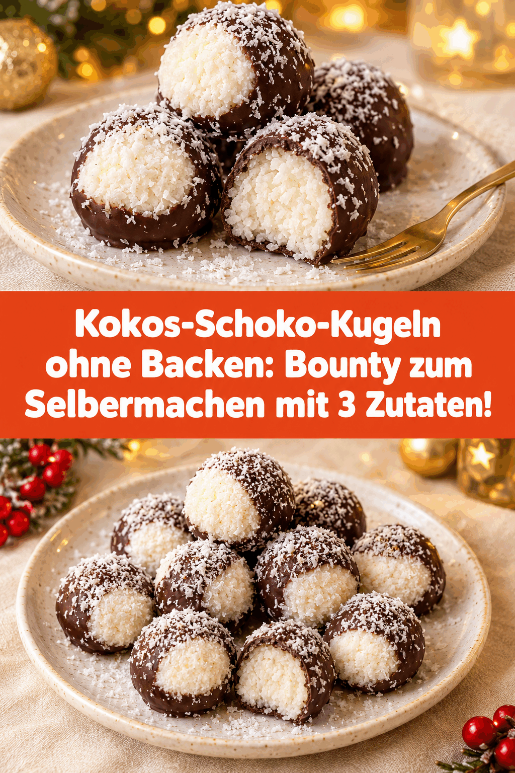 Kokos-Schoko-Kugeln ohne Backen: Bounty zum Selbermachen mit 3 Zutaten!
