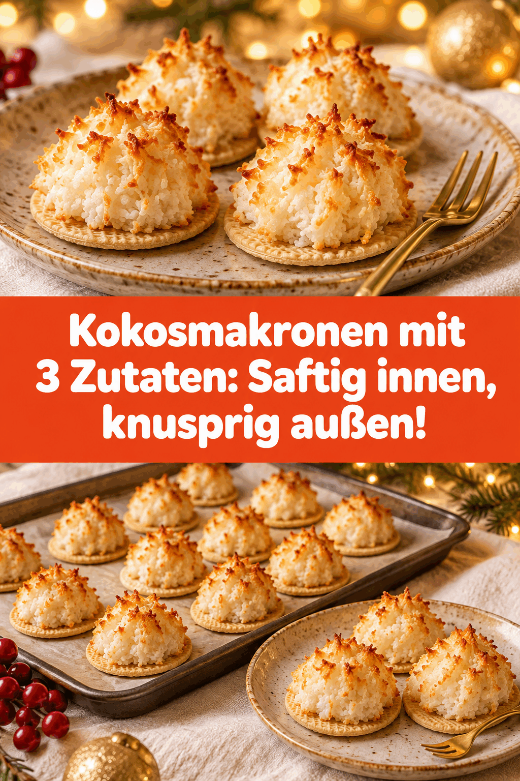 Kokosmakronen mit 3 Zutaten: Saftig innen, knusprig außen!