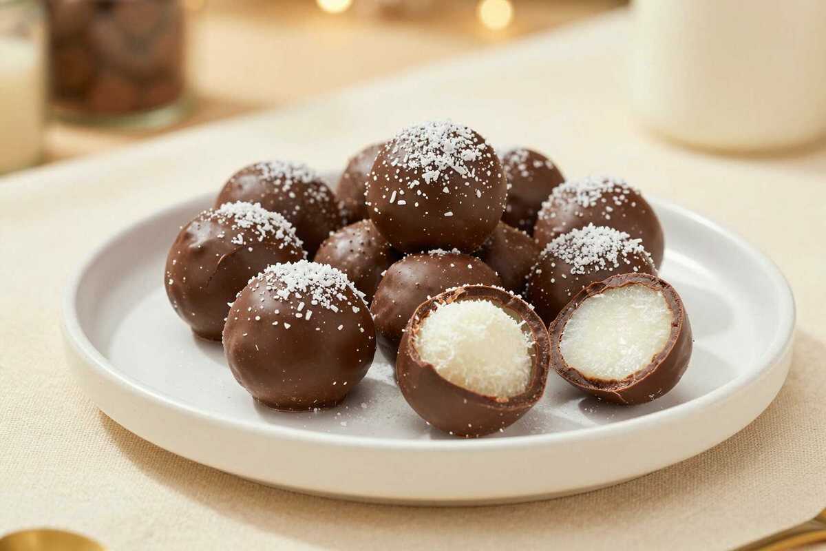 Kokos-Schoko-Kugeln ohne Backen: Bounty zum Selbermachen mit 3 Zutaten!