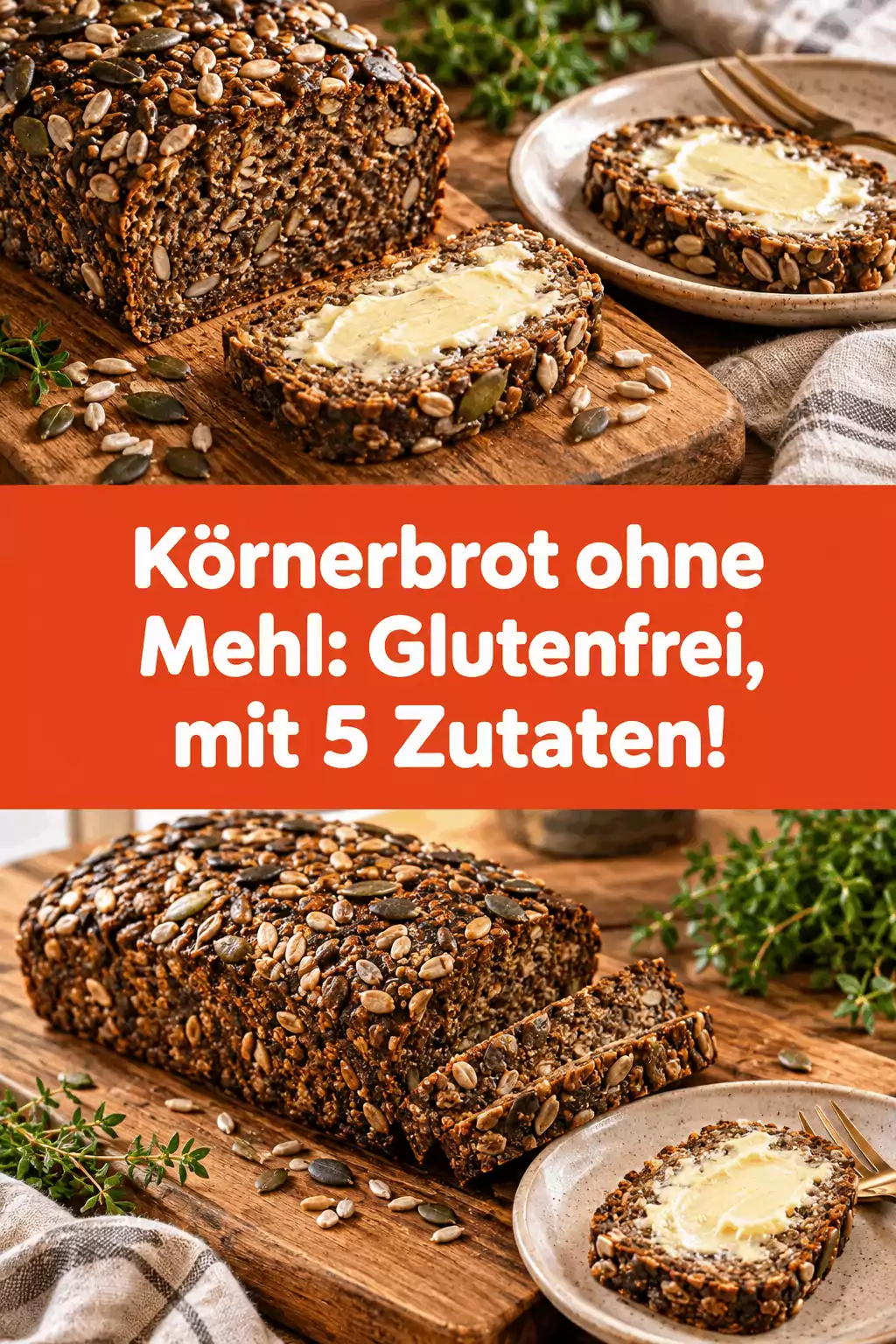 Körnerbrot ohne Mehl: Glutenfrei, mit 5 Zutaten!