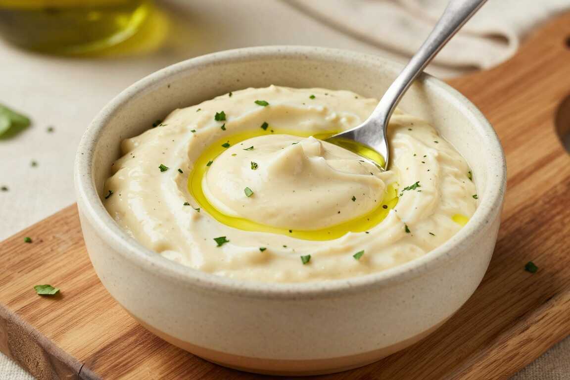 Kräuter-Aioli mit Knoblauch: 300 ml, dick aufgeschlagen!