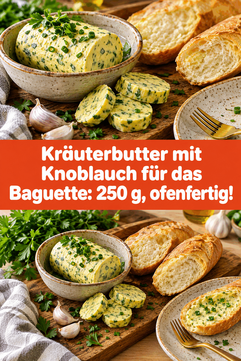 Kräuterbutter mit Knoblauch für das Baguette: 250 g, ofenfertig!