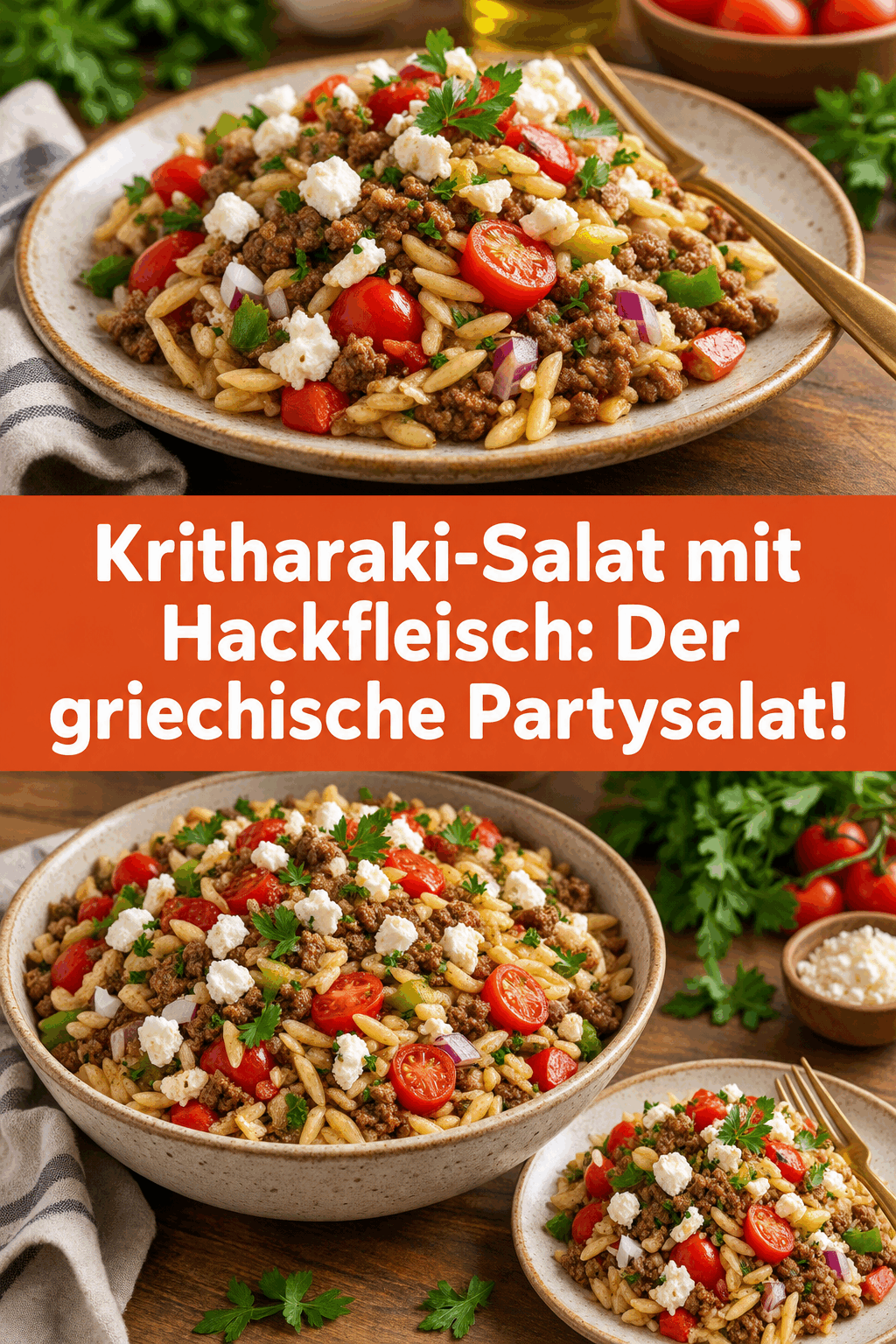 Kritharaki-Salat mit Hackfleisch: Der griechische Partysalat!