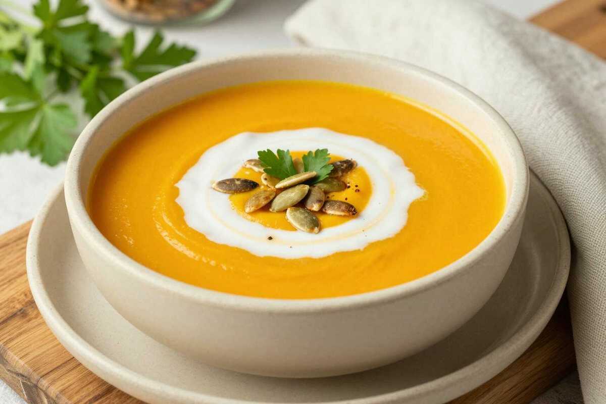 Kürbissuppe mit Kokosmilch: Cremig und in 25 Minuten fertig!