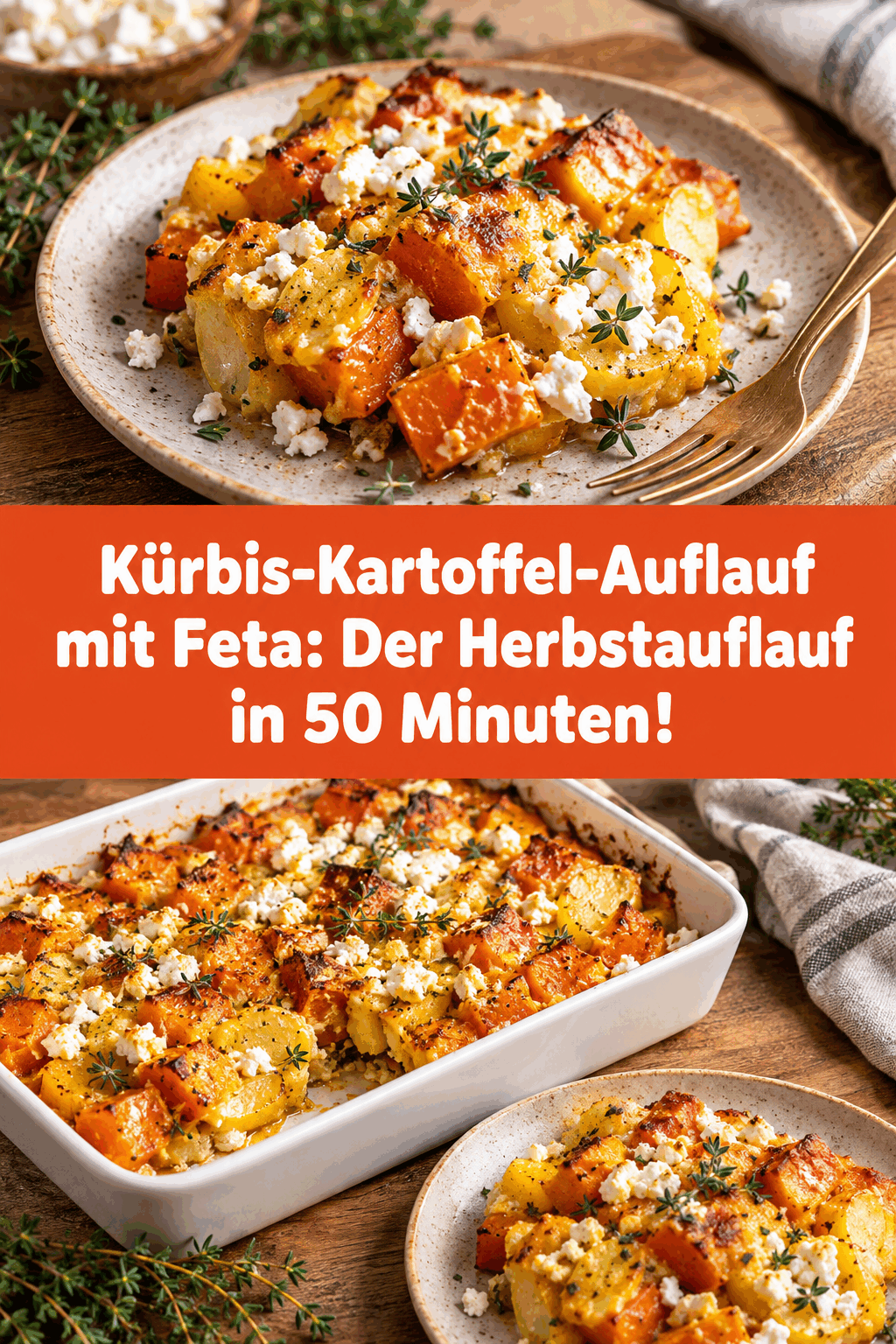 Kürbis-Kartoffel-Auflauf mit Feta: Der Herbstauflauf in 50 Minuten!