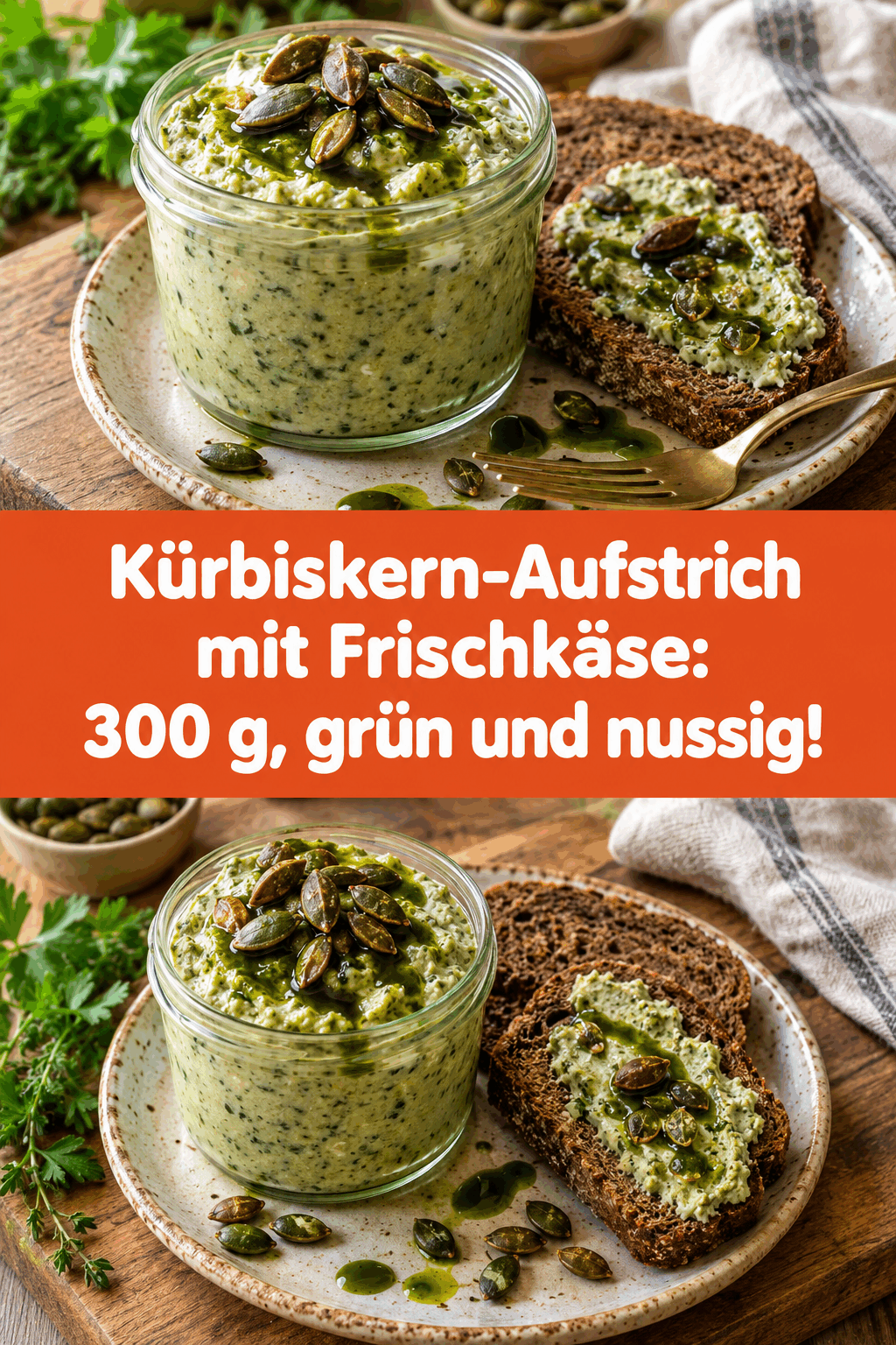 Kürbiskern-Aufstrich mit Frischkäse: 300 g, grün und nussig!