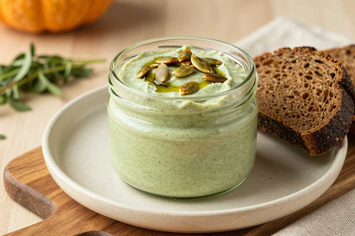 Kürbiskern-Aufstrich mit Frischkäse: 300 g, grün und nussig!