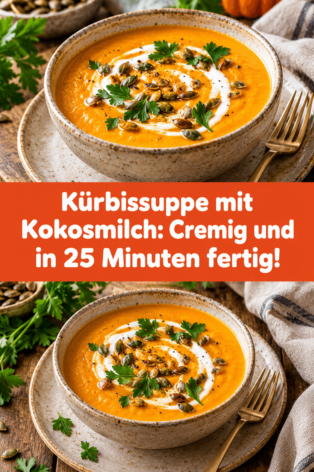 Kürbissuppe mit Kokosmilch: Cremig und in 25 Minuten fertig!